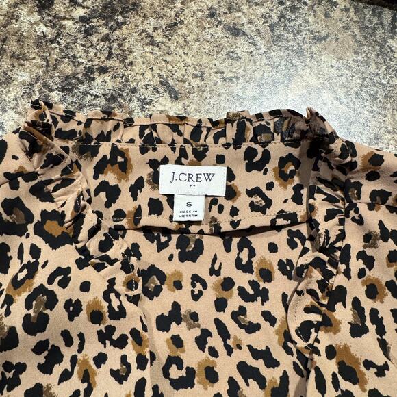 J Crew Womens Top Ruffle Neck Button Top Leopard V Neck Long Sleeve Small EC - Picture 3 of 7